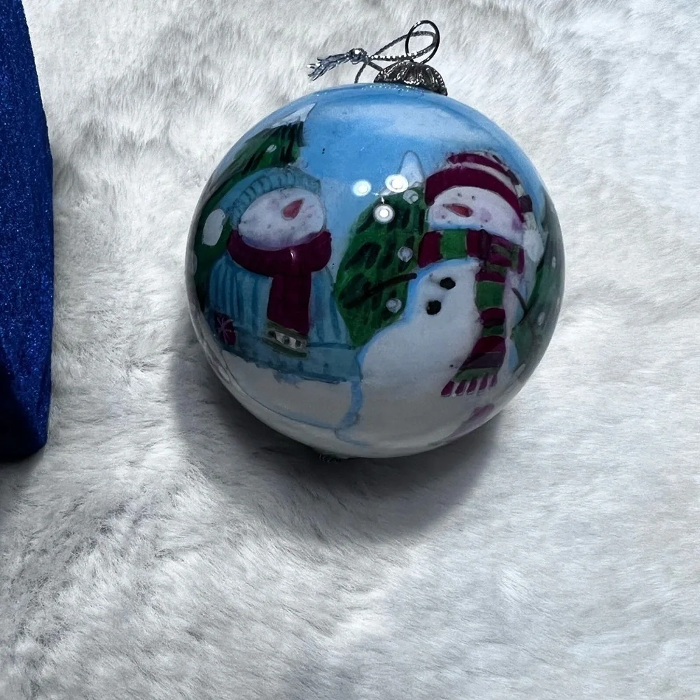 Pier 1 Imports Li Bien Snowmen glass ornament with box